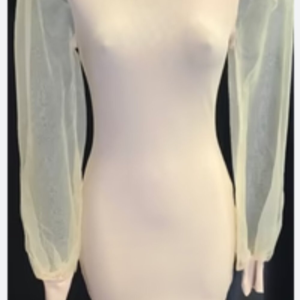 Elegant White Dress with Sheer Sleeves